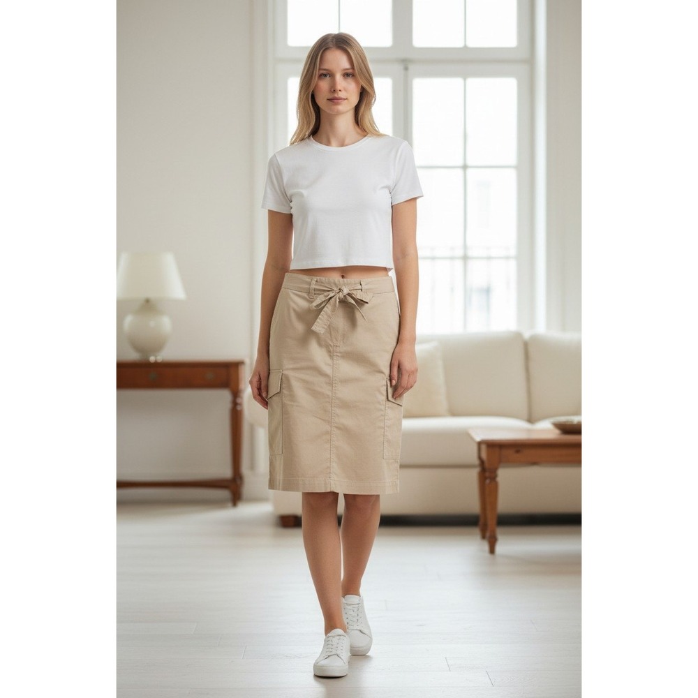 Robero Verino Cargo Knee Length Skirt High Waist Tie Belt Utility Pockets 12